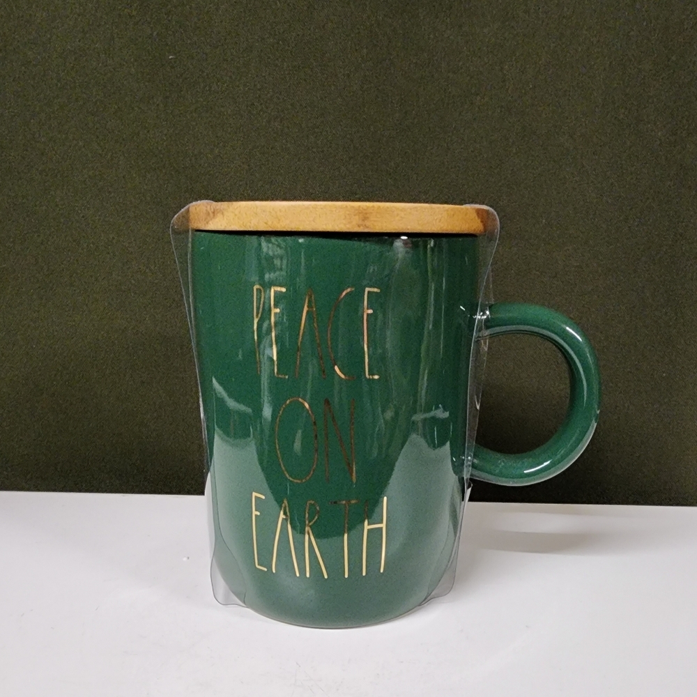 Rae Dunn PEACE ON EARTH Green Mug